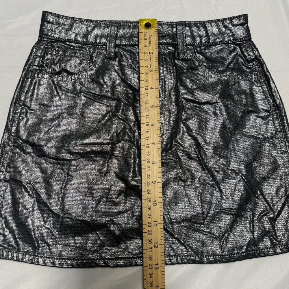 Gap Kids Metallic Silver Denim Mini Skirt Size 10 Adjustable Waist